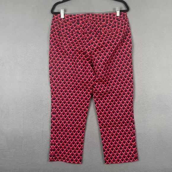 Boden Pants Womens 10R Red Black Geometric Print Stretch Cotton Casual Trousers - Picture 2 of 10